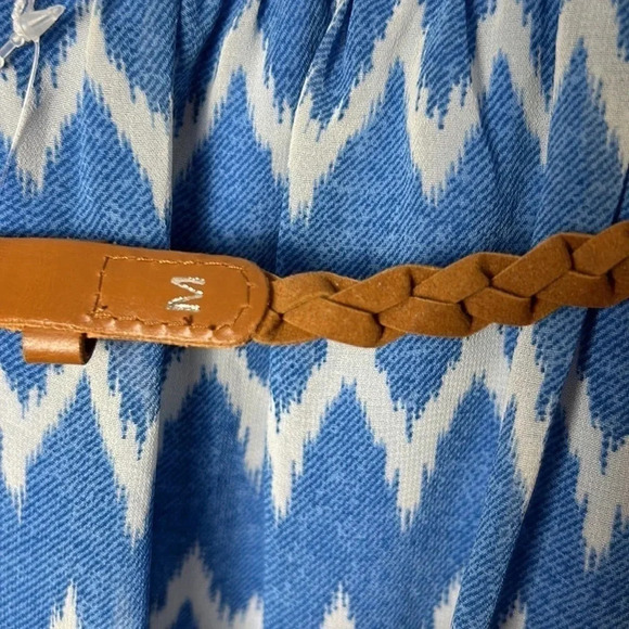 Coastal cowgirl white ,blue belted cap sleeve dress with crochet top and chevron - Picture 7 of 14